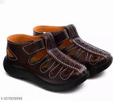 Brown leather and PU kids' running shoes, unisex design for 9 months to 5.5 years, stylish, comfortable, non-slip sole